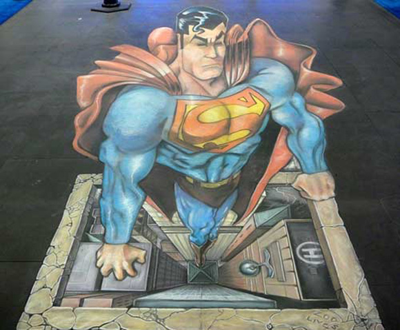 Superman Sidewalk Illusion